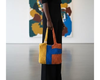 Chunky Crochet Tote Pattern | Color Block Market Bag (PDF Schnittmuster für Tasche )