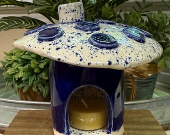 Hand crafted ceramic wimiscal mushroom tea light /incense burner