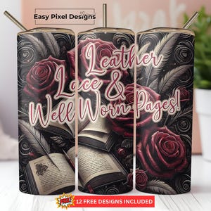 Dark Academia Tumbler Wrap PNG, 20oz Skinny Tumbler Sublimatie, Gothic Roses & Books, Vintage Esthetic, Literary Lover, Digitale download