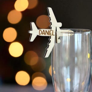 Personalized Airplane Drink Tags, Wooden Drink Tags, Airplane Place Cards, Custom Glass Toppers, Custom Wedding Decor, Baby Shower Decor