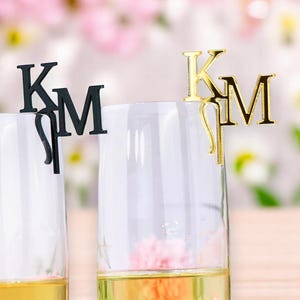 Custom Wedding Dink Name Tags, Custom Initial Glass Toppes