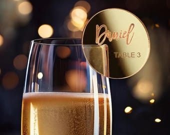 Personalized Acrylic Wedding Drink Tags: Table Number Glass Toppers