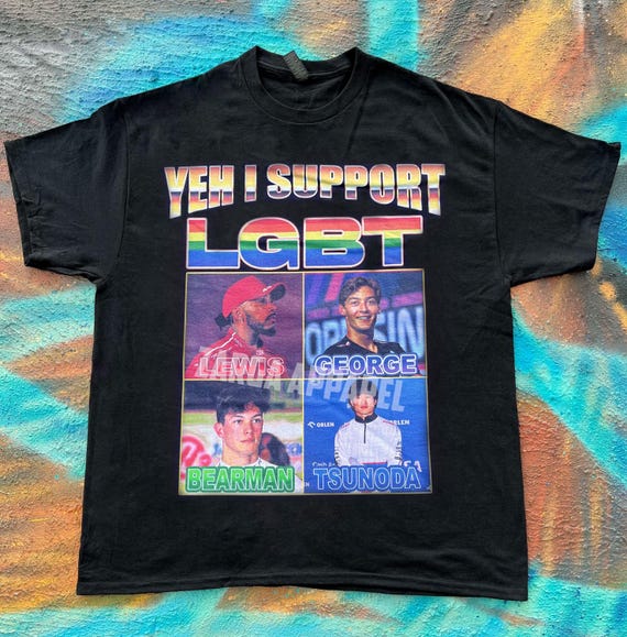 LGBT F1 Formula 1 George Russell Ollie Bearman Yuki Tsunoda funny meme parody tee t-shirt