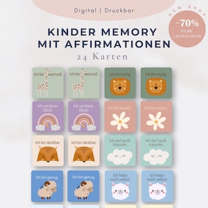 Memory Spiel für Kinder mit Affirmationen Memory, Tier Memory Spiel, Mutmachkartenspiel für Kinder ausdrucken, Montessori Spielzeug Geschenk