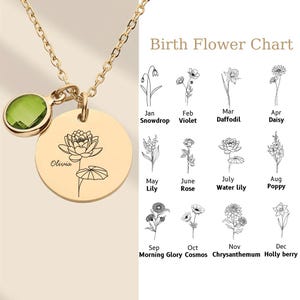 Birth Flower Necklace, Personalized Flower Bouquet Necklace, Kids Birth Flower Necklace for Mom, Custom Flower Necklace, Gift for Her