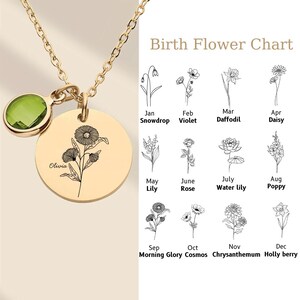 Family Bouquet Flower Necklace Combined BirthFlower Birth Month Flower Necklace Engraved Unique Family Mother Gift Birthday Gifts for Her