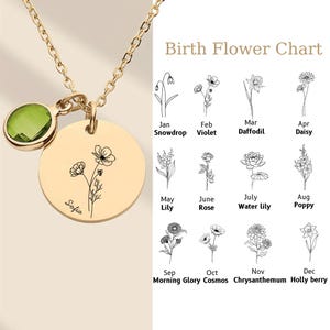 Personalized Birth Flower Necklace, Custom Necklace With Birth Flower, Birth Month Flower Necklace, Mothers Day Gift, Birthday Gift for Mom