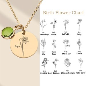 Birth Flower Necklace, Personalized Flower Bouquet Necklace, Kids Birth Flower Necklace for Mom, Custom Flower Necklace, Gift for Her