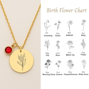 Family Bouquet Flower Necklace, Combined BirthFlower, Birth Month Flower Necklace, Engraved Unique Family Mother Gift,Birthday Gifts for Her