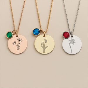 Tiny Birth Flower Necklace, Birthstone Charm, Floral Necklace, Sterling Silver Necklace, Personalized Necklace For Her, Birthday Gift Mom