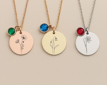 Tiny Birth Flower Necklace, Birthstone Charm, Floral Necklace, Sterling Silver Necklace, Personalized Necklace For Her, Birthday Gift Mom
