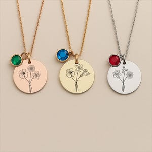Family Bouquet Flower Necklace, Combined BirthFlower, Birth Month Flower Necklace, Engraved Unique Family Mother Gift, Birthday Gift for Her