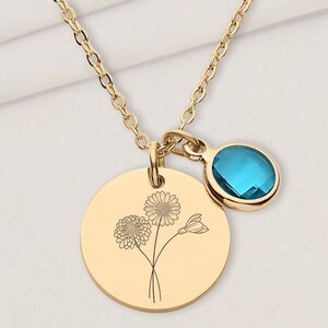 Combined Birth Month Flower Bouquet Necklace Custom Birthflower Necklace Engraved Necklace Mother&#39;s Day Gift May Birthflower Necklace