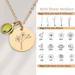 Birth Flower Bouquet Necklace, Combined Birth Flower Necklace, Necklace For Mom, Mother&#39;s Day Jewelry, Gift For Mom From Daughter