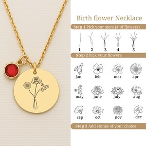 Gift For Mom From Daughter, Birth Flower Bouquet Necklace, Combined Birth Flower Necklace, Necklace For Mom, Mother&#39;s Day Jewelry
