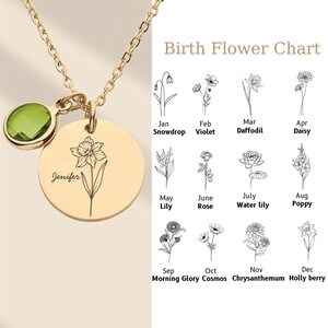 Personalized Birth Flower Necklace, Custom Necklace With Birth Flower, Birth Month Flower Necklace, Mothers Day Gift, Birthday Gift for Mom