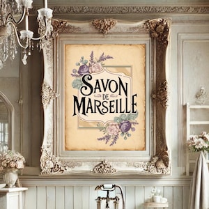 Affiche Vintage Salle de Bain | Savon de Marseille Décoration Murale | Art Français | Printable Shabby Chic | Téléchargement Numérique
