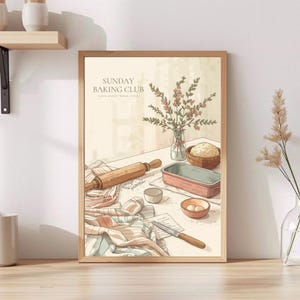 Baking Club Küchenposter | Nostalgische Wandkunst für Küche im Nana Chic  Stil als Digitaler Download