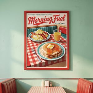American Diner Küchenposter | Vintage Frühstück Poster Printable Art | Retro 50er Jahre Deko | Digitaler Sofortdownload JPG+PDF
