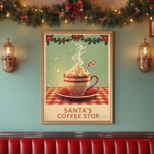 Póster Retro de Navidad Diner Americano | Santa’s Coffee Stop Arte Digital Cocina | Decoración Vintage Navidad PDF y JPEG