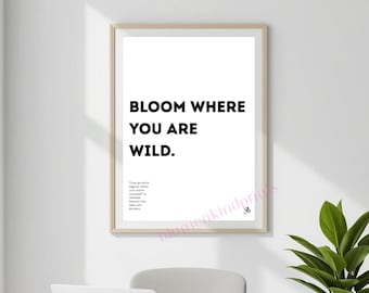 Affiche Motivation Bloom Where You Are Wild | Poster Numérique Rétro Années 70 | Affiche Citation Bohème | Art Imprimable