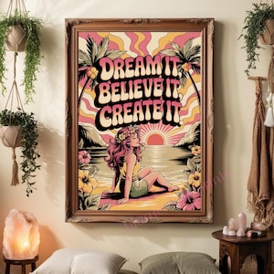 Boho Poster Download | 70s Retro Wall Art Printable | Digital Inspirational Print | Hippie Decor for Personal Growth