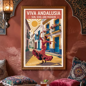 Digital Flamenco Poster | Spain Wall Art | Retro Travel Print | Spanish Boho Decor | Printable Wall Art