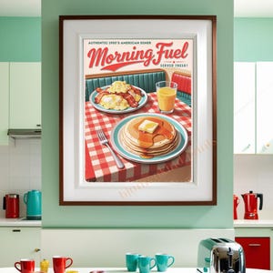 Digital Download Kitchen | Printable Art Breakfast Poster | American Diner Wall Decor | Vintage Retro 50s Style
