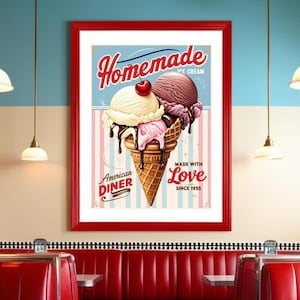 Retro Diner Poster | Vintage Ice Cream Print | American Diner Art | 50s Advertising | Kitchen Wall Decor | Digital Download