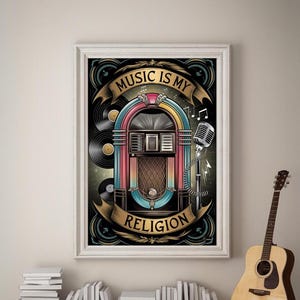 Retro Music Poster – Vintage Jukebox Print – Rock ’n’ Roll Wall Art – 1950s Printable Art – Instant Digital Download