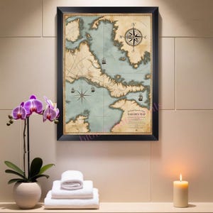 Art mural spirituel Carte vintage | Poster fantastique Déco bohème | Carte nautique mystique | Impression à la demande 45x60 cm