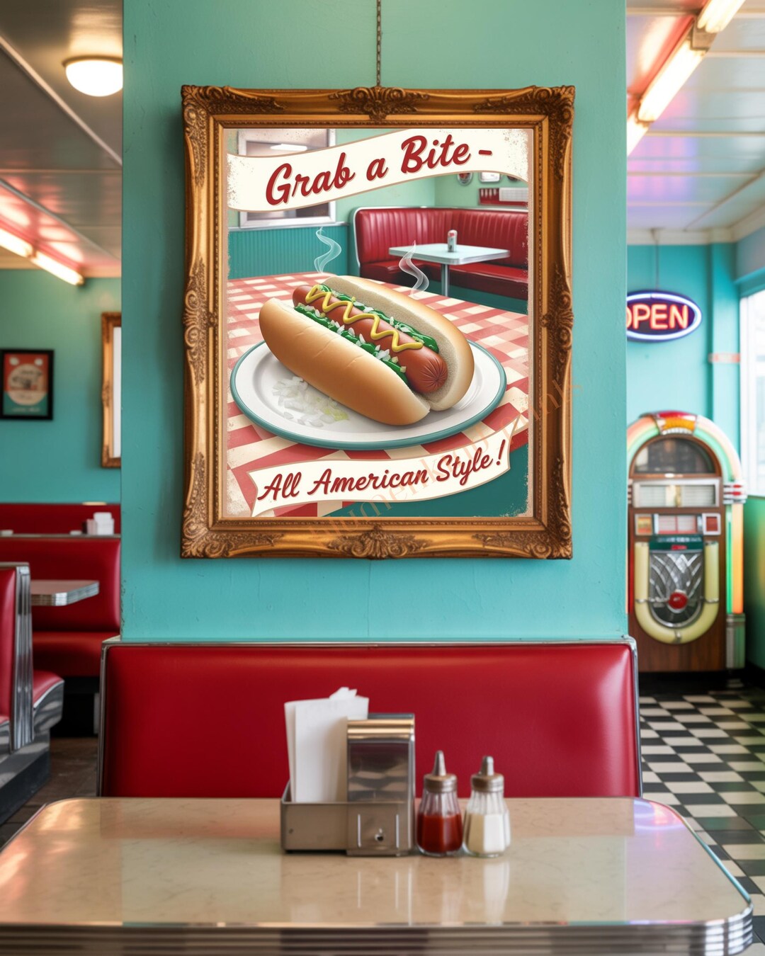 Digital Download Kitchen | Printable Art Hotdog Poster | American Diner ...