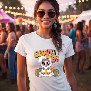 Design T-shirt Pâques | Groovy Easter Vibes PNG | Fichier Sublimation Lapin Vintage | Graphisme Pâques Hippie | Téléchargement Numérique
