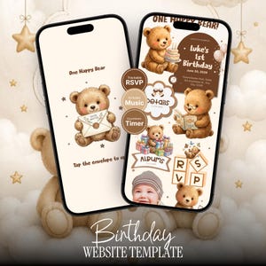 Editable 1st Birthday Invitation Website Template: Bear Theme, RSVP, Countdown (Digital Download)