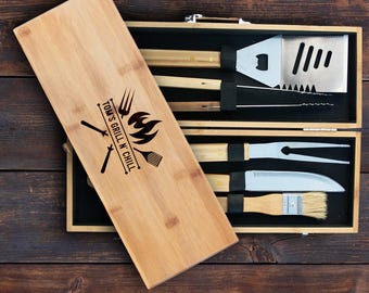 Grillmaster BBQ-set, personliga verktyg, personlig gravyr, jubileumspresent till honom, pappa, make, för män, julklappar till honom