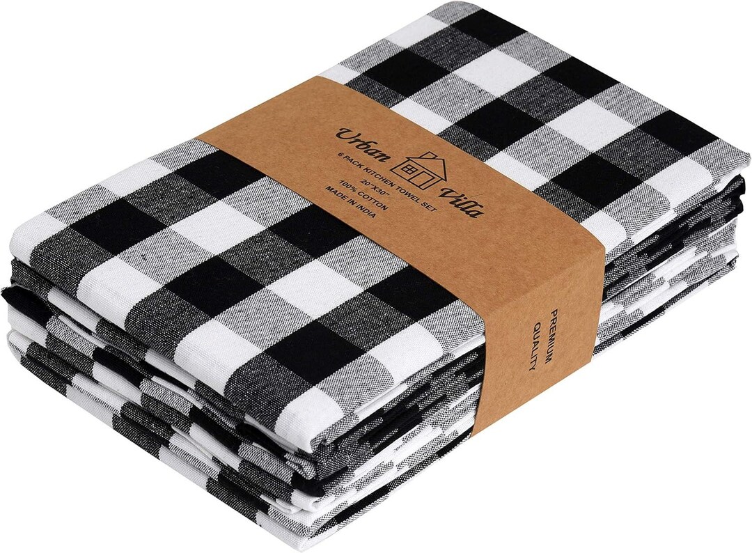 Buffalo Check Kitchen Towels – Set of 6 | Black & White Tea Towels ...