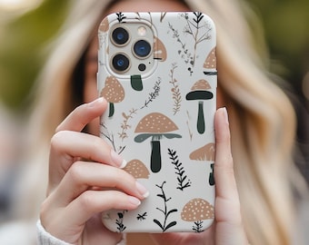 mushroom cottage core botanical iphone case, fungi pattern, gift for her, retro mushroom design, woodland mushroom whimsy aesthetic
