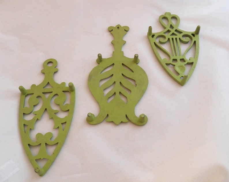 Lyre and Pineapple Cast Iron Wall Trivets Set 1950s Olive Etsy