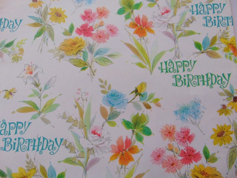 One sheet 19X29 inches Vintage Floral Birthday Wrapping Paper Vintage Flowers Roses Buttercup Gift Wrap Floral Scrapbook Craft paper