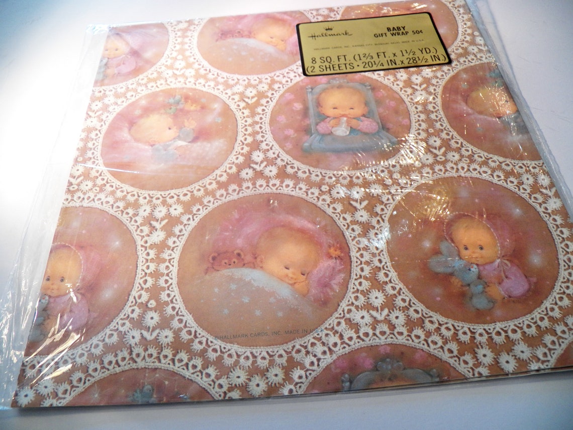 Vintage Hallmark Baby Shower Gift Wrap Babies Wrapping Paper Etsy