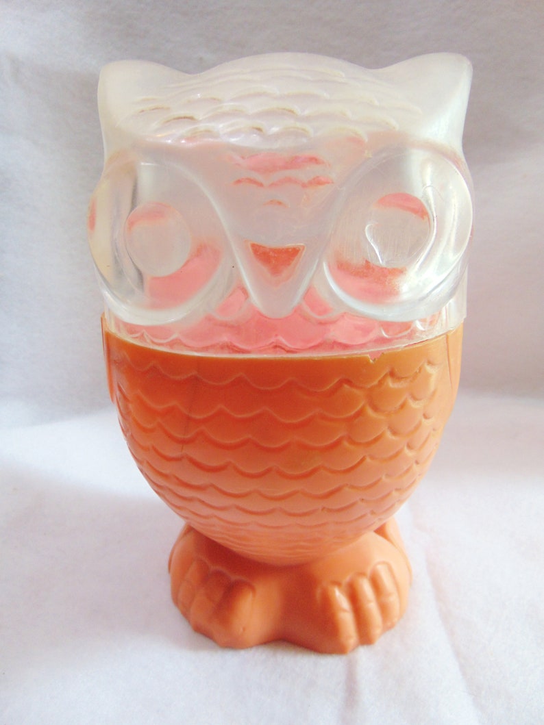 Giftique 1978 with Powder and Puff Bird Dresser Accessory Vanity Decor Pink Plastic Power Box Bathroom Decor Vintage Owl Power Box