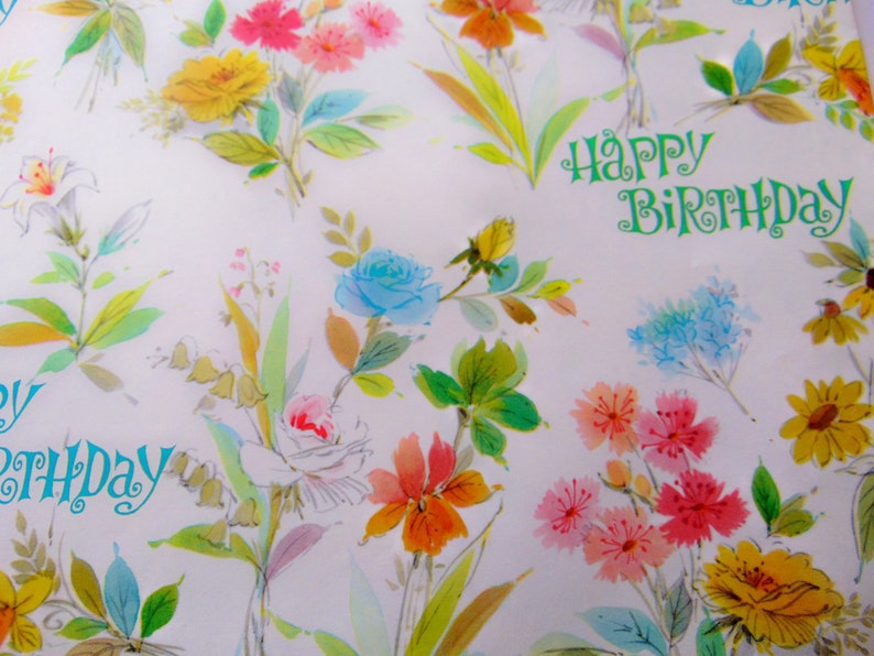 One sheet 19X29 inches Vintage Floral Birthday Wrapping Paper Vintage Flowers Roses Buttercup Gift Wrap Floral Scrapbook Craft paper