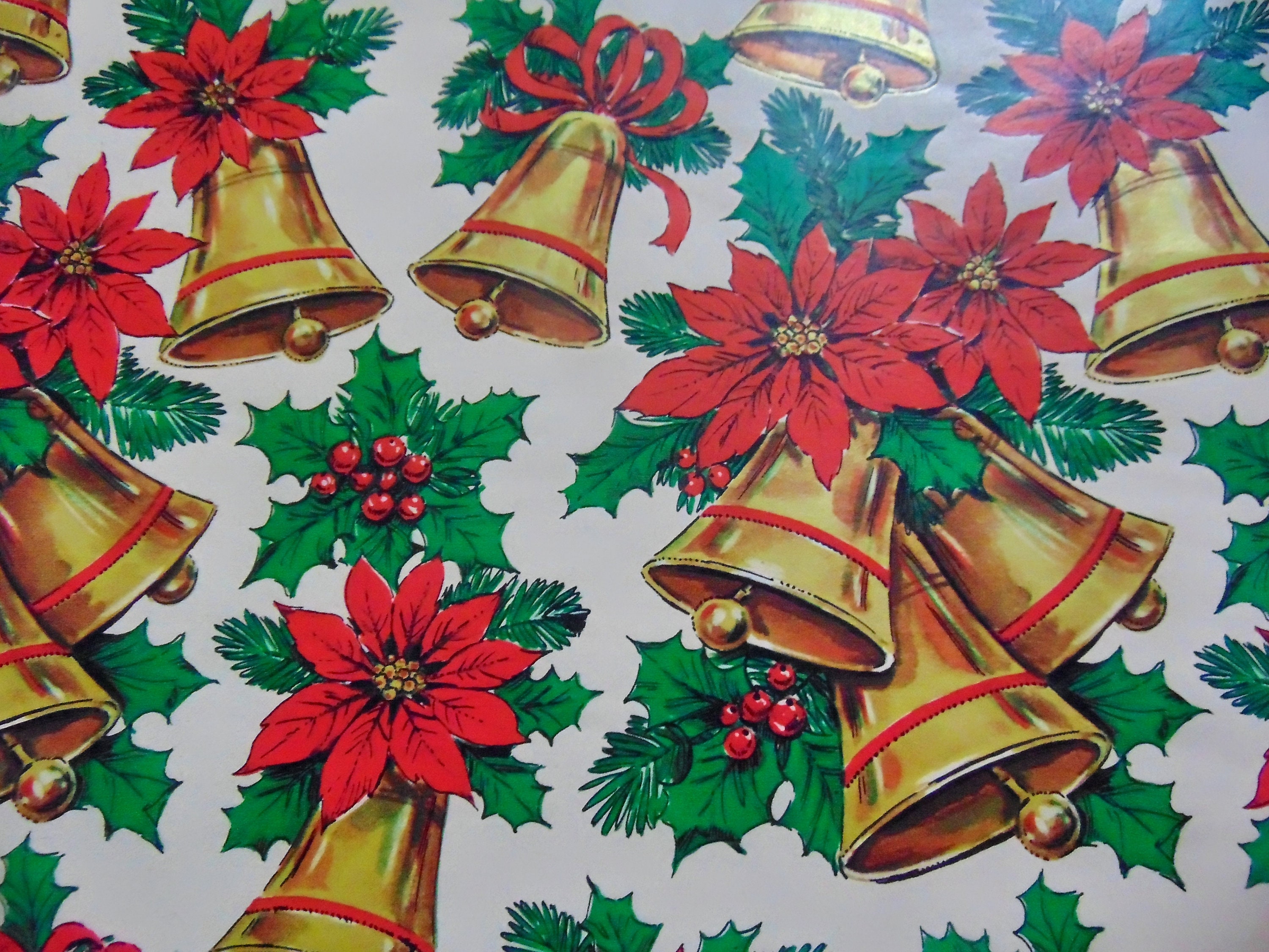 Vintage Christmas Wrapping Paper Vintage Holiday Bells Gift Etsy
