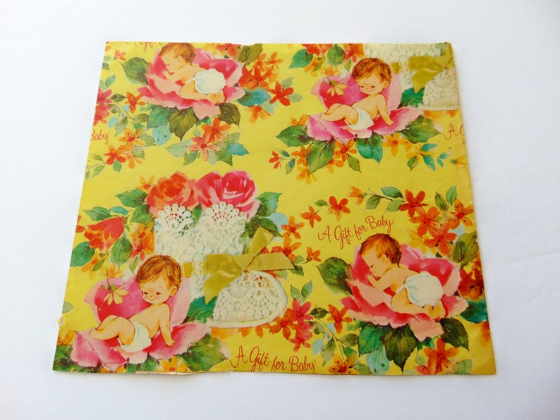 Vintage Baby Shower Wrapping Paper Cabbage Leaf Yellow Pink Etsy