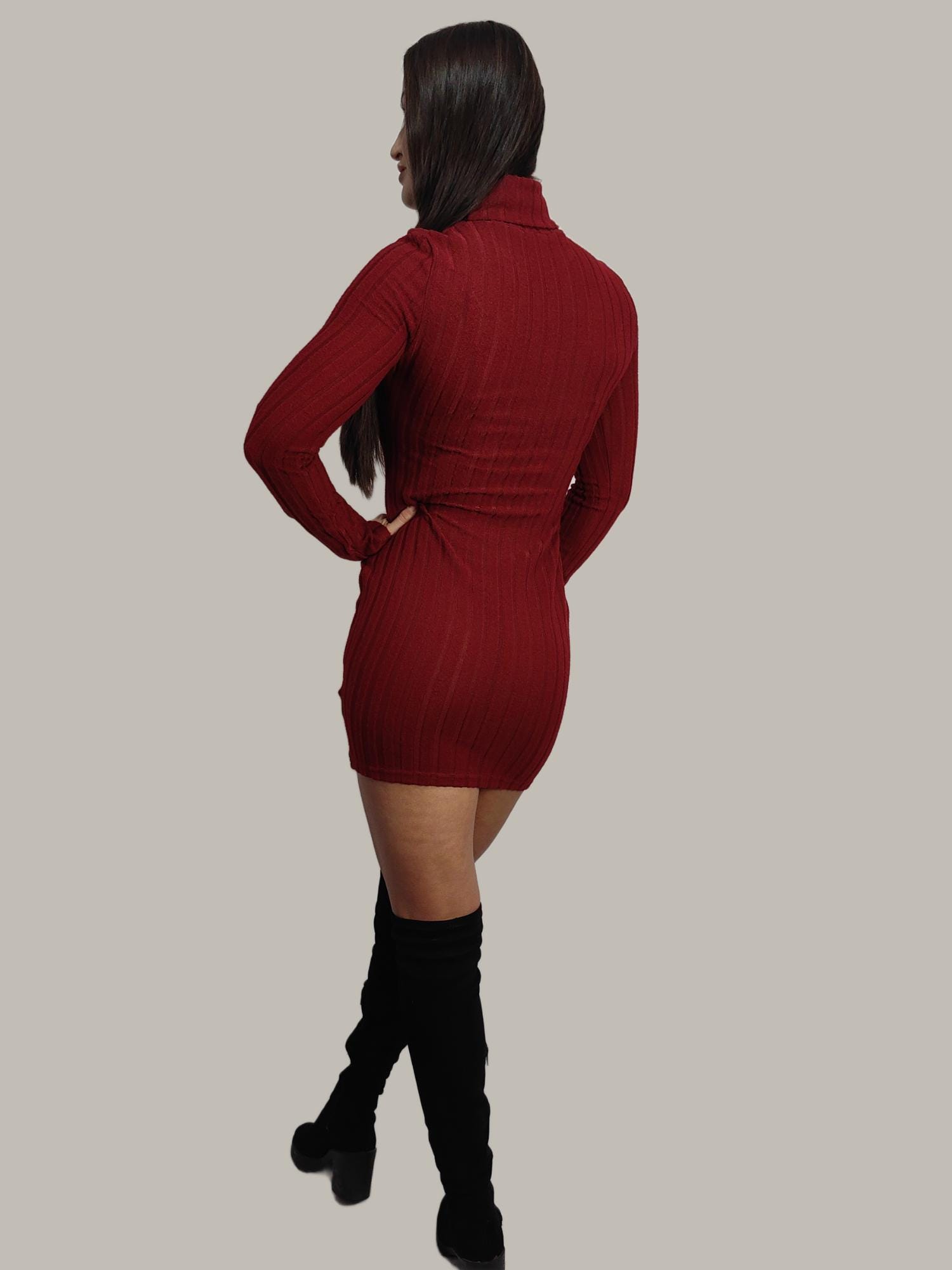 burgundy turtleneck dress Perfee Slit Long Sleeve Mini Sweater Charming Charlie and ribbed trim at the cuffs and hem and is designed with a midi length and soft stretch knit fabric for a comfortable Mayowa - Turtleneck Cashmere Dress