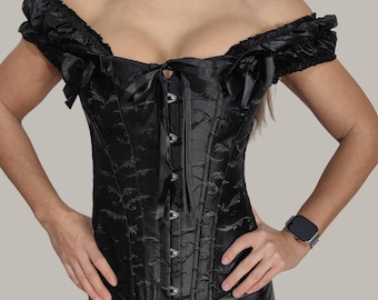Black overbust corset top women Plus size corsets lace up Renaissance corset with straps Big sizes