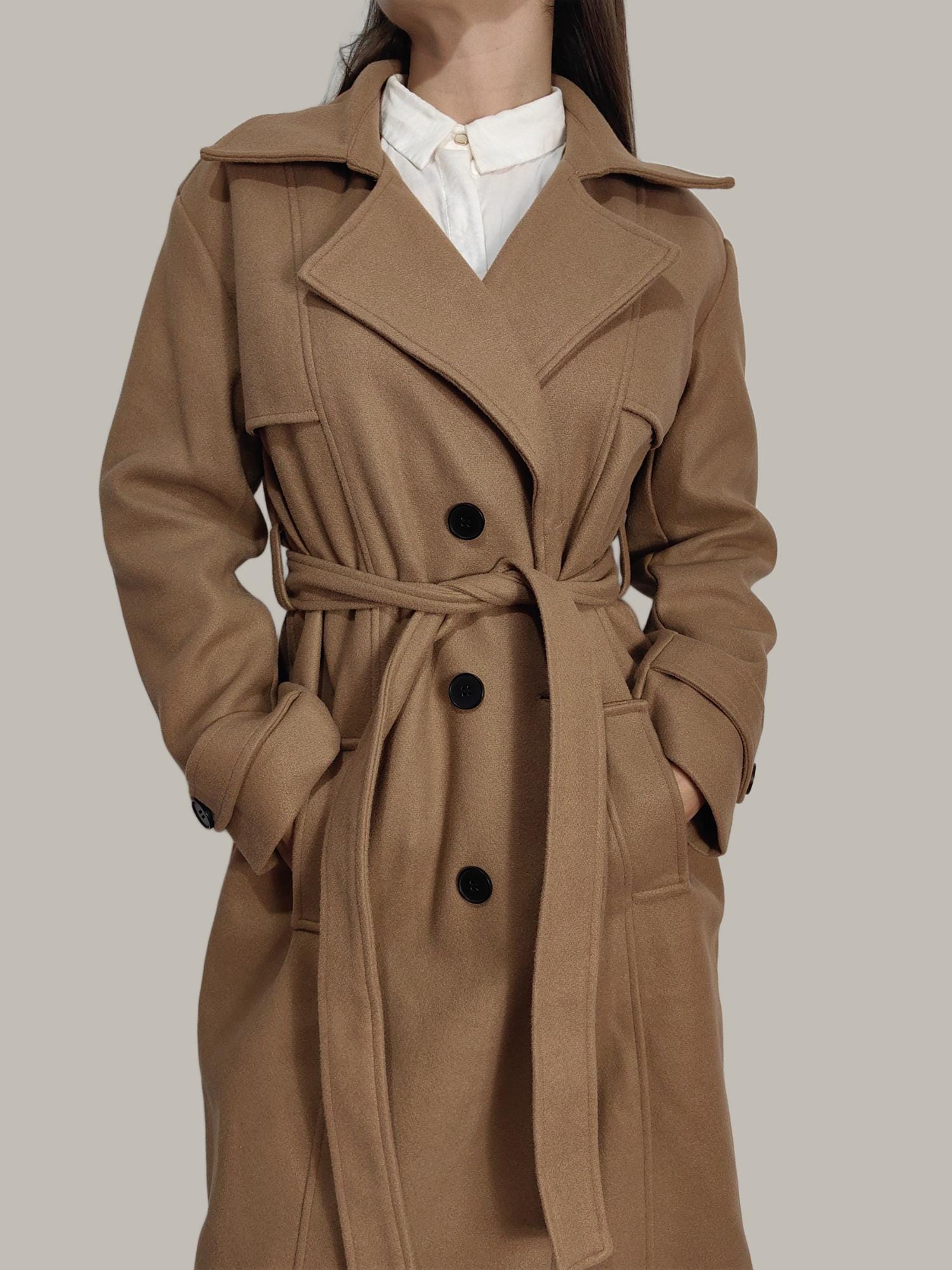 ブラウンウールコート ロングウールコート レディース ダブルブレスト