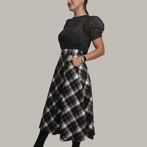 Winter wool skirt Long plaid skirts women Wool tartan skirt with pockets Maxi Checkered Winter Skirt