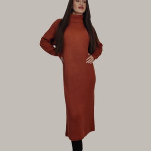 Long Turtleneck Sweater Dress Brown Knit dress Winter Dress for Women Knitted Maxi Dress Warm long sweater