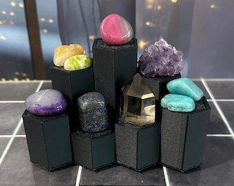 You Choose the Colors - Crystal Display Pedestal Stand 7 Small Hexagon Pedestals - For Rocks Tumbled Stones & Collectibles or Dice Sets